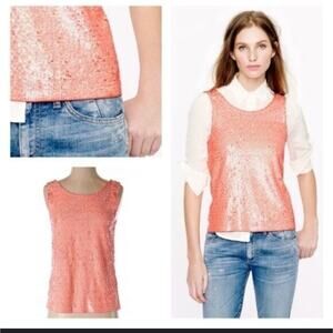 NWT $128 J Crew Heather Beaded Sequined Tank Top Size M Salmon